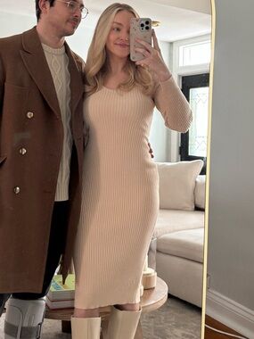 Tan Long Sleeve Sweater Dress